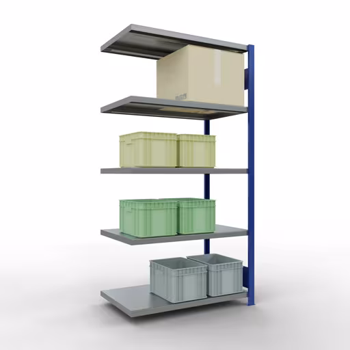 Produktbild Nr 15 des Artikels Anbauregal, Fachbodenregal Stecksystem MULTIplus250, 2000 x 1000 x 600 mm (HxBxT), 5 Fachböden, Längenriegel, RAL 5010 enzianblau/verzinkt Abbildung Nr 15 des Artikels Anbauregal, Fachbodenregal Stecksystem MULTIplus250, 2000 x 1000 x 600 mm (HxBxT), 5 Fachböden, Längenriegel, RAL 5010 enzianblau/verzinkt aus der Produktgruppe Stecksystem von der Marke Schulte Lagertechnik