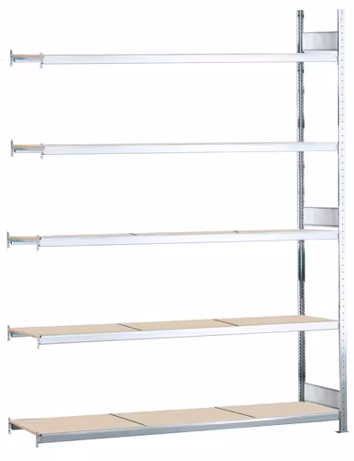 Abbildung Nr 8 des Artikels Anbauregal, Weitspannregal WS 2000 mit Spanplatten, 3000 x 2250 x 600 mm (HxBxT), verzinkt, 5 Ebenen, Fachlast 400 kg, Feldlast 2.000 kg aus der Produktgruppe Weitspannregale von der Marke Schulte Lagertechnik