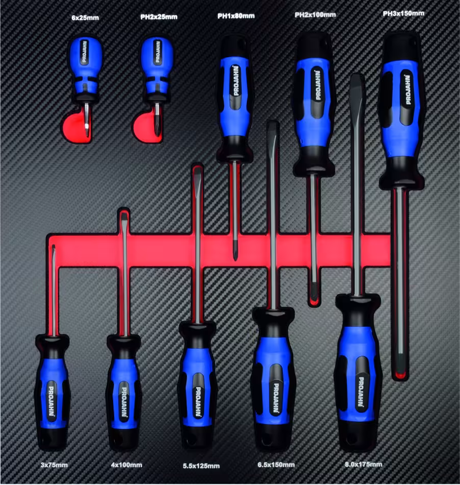 Einlage Schraubendreher für 10 Kreuzschlitz-Schrauben PH und Schlitz-Schrauben leer oder befüllt Typ Variante: Schraubendreher Einlage 10tlg aus der Kategorie Ordnungssysteme & Werkstattwagen mit der Artikelnr. 5999-481